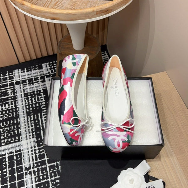 CC Ballet Flats White Pink Mix Blue Black Silk And Lambskin