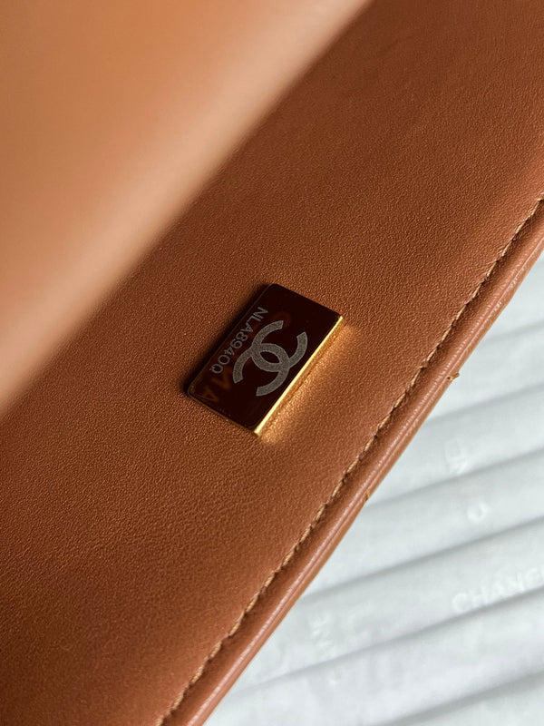 Flap Bag Small 23cm Beige Brown Sherling Lambskin Gold Hardware