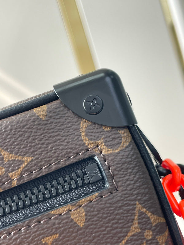 MINI SOFT TRUNK 18 IN TELA MONOGRAMMA MARRONE CATENA ROSSA ARANCIONE