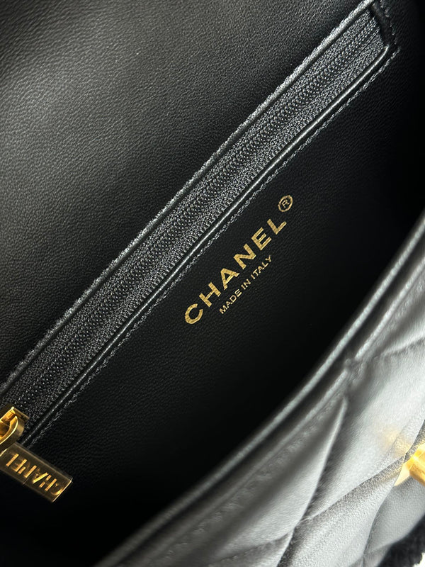 Flap Bag Mini 18cm Black Sherling Lambskin Gold Hardware