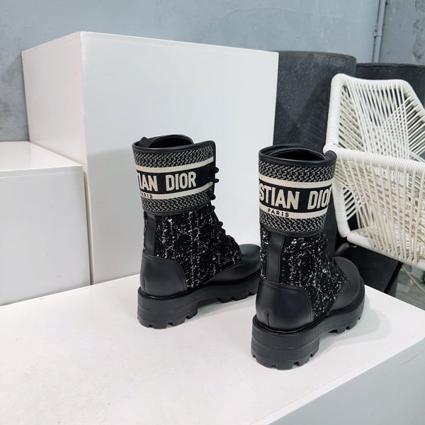 CD Major Ankle Boots Black White Calfskin And Fabric Canvas