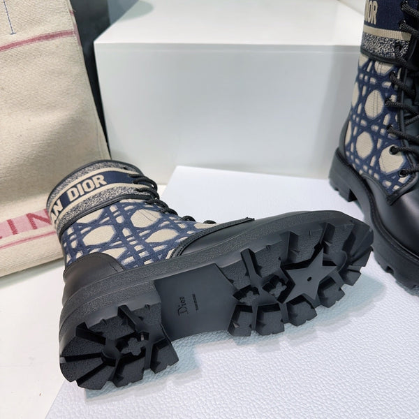 CD Major Ankle Boots Black Navy Blue Calfskin And Fabric Canvas