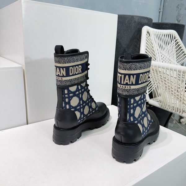 CD Major Ankle Boots Black Navy Blue Calfskin And Fabric Canvas