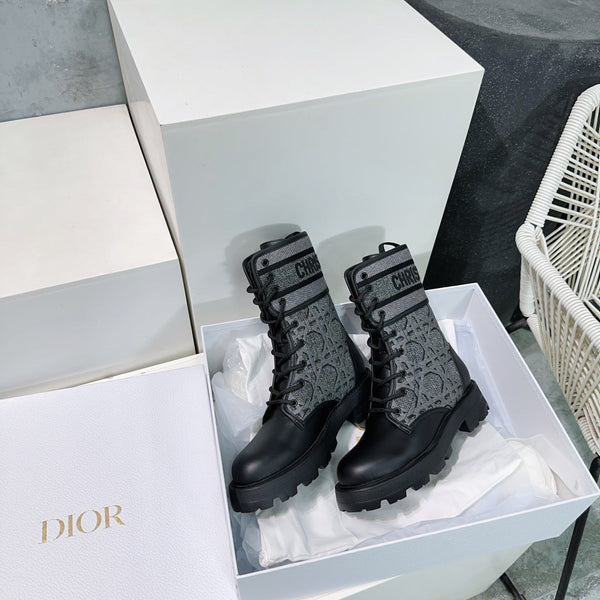 CD Major Ankle Boots Black Grey Calfskin And Fabric Canvas