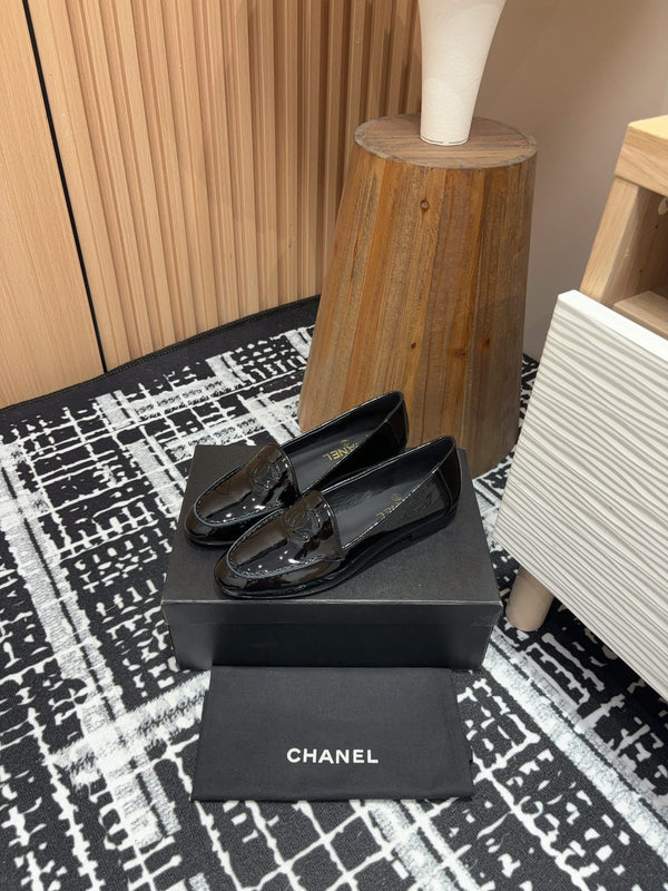 CC Moccasins Glossy Black Lambskin