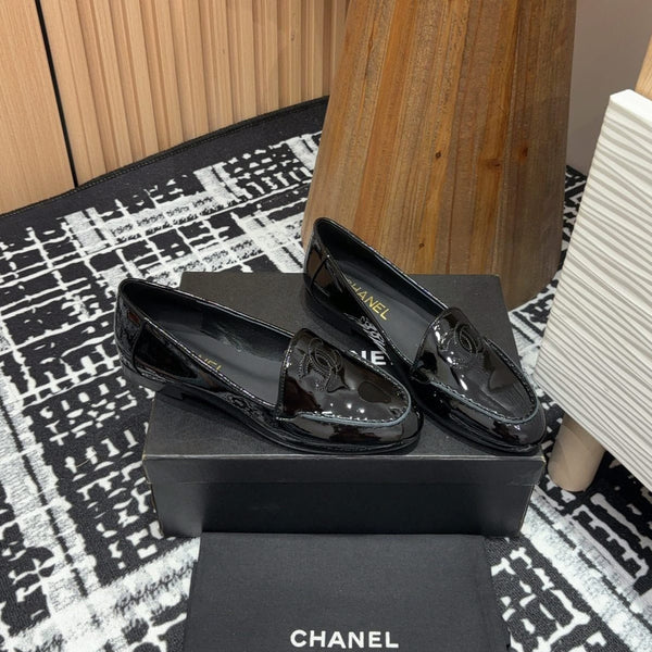 CC Moccasins Glossy Black Lambskin