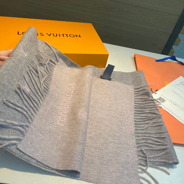 SCIARPA 190 CM IN CASHMERE GRIGIO PORTO CON LOGO ROSA 396327