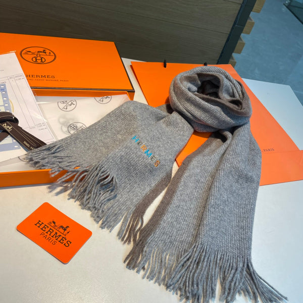 Scarf 180 CM Grey White Mix Brown Cashmere Knit  398249