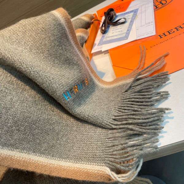 Scarf 180 CM Grey Green Mix White Brown Cashmere Knit 398250