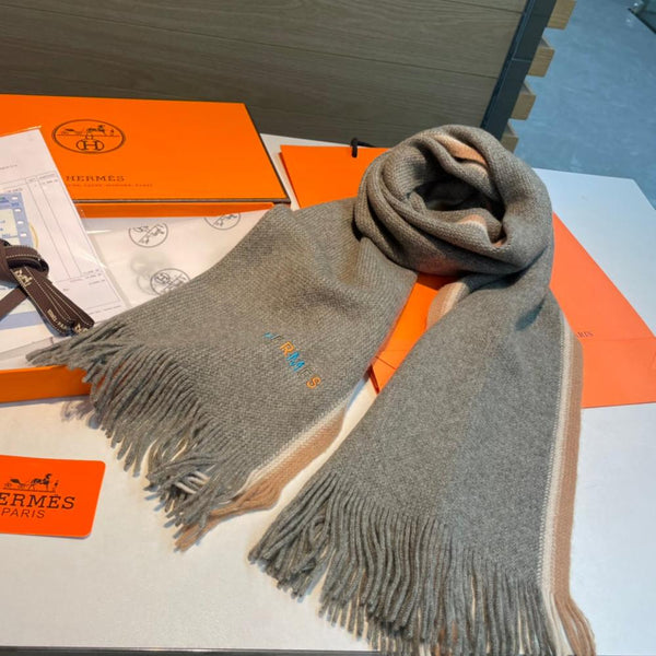 Scarf 180 CM Grey Green Mix White Brown Cashmere Knit 398250