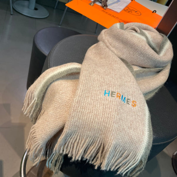 Scarf 180 CM Beige Mix Grey White Cashmere Knit  398251