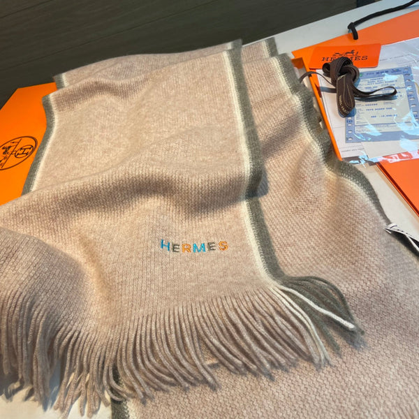 Scarf 180 CM Beige Mix Grey White Cashmere Knit  398251