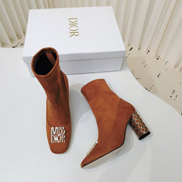 Miss Dior Ankle Boots 80mm Orange Brown Suede 111380
