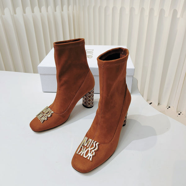 Miss Dior Ankle Boots 80mm Orange Brown Suede 111380