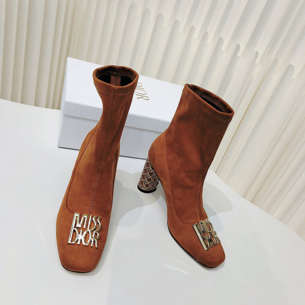 Miss Dior Ankle Boots 80mm Orange Brown Suede 111380