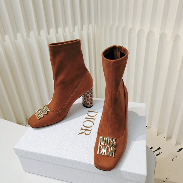 Miss Dior Ankle Boots 80mm Orange Brown Suede 111380
