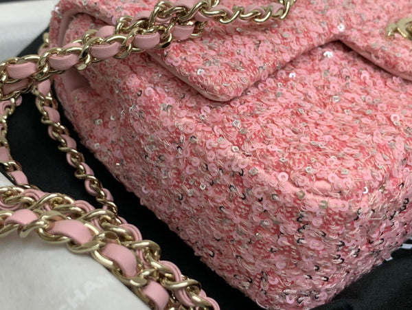Borsa a patta 25C 20 cm in pelle di vitello con paillettes argento e pois rosa
