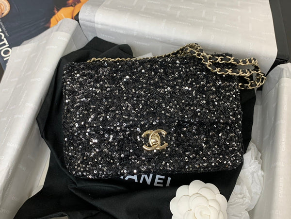 Borsa a patta 25C 20 cm in pelle di vitello con paillettes argento e pois neri
