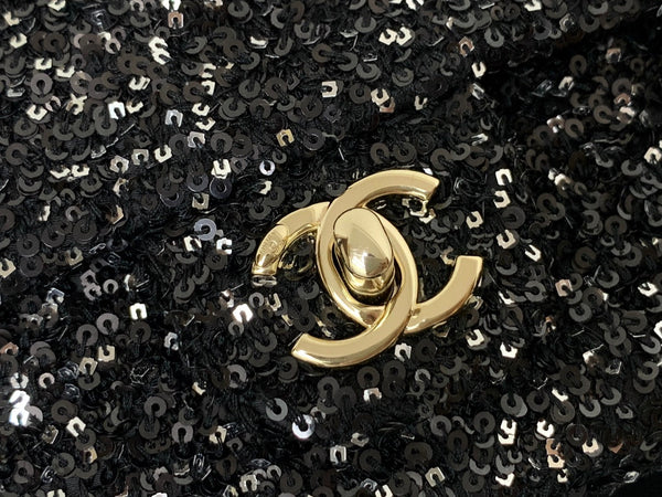 Borsa a patta 25C 20 cm in pelle di vitello con paillettes argento e pois neri