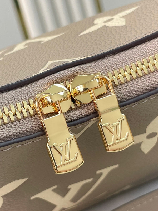 BOULOGNE 29 IN PELLE CON STAMPA MONOGRAMMA GRIGIO TORTORA E CREMA, FERRAMENTA ORO