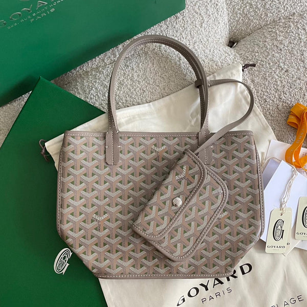 ANJOU MINI BAG 20 IN GREY MIX GREEN GOYARDINE CANVAS AND CALFSKIN