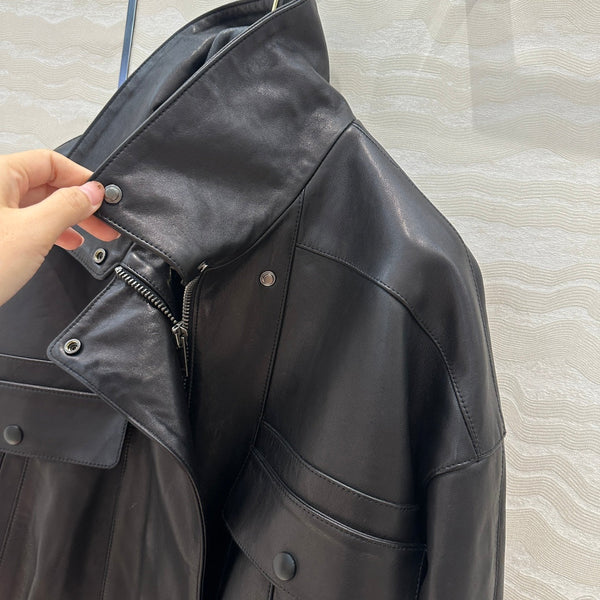 Giacca YSL Double Pocket Silhouette in pelle di agnello nera