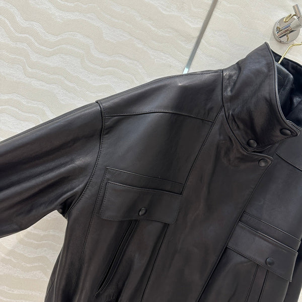 Giacca YSL Double Pocket Silhouette in pelle di agnello nera