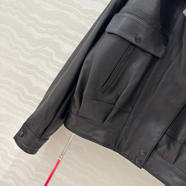 Giacca YSL Double Pocket Silhouette in pelle di agnello nera