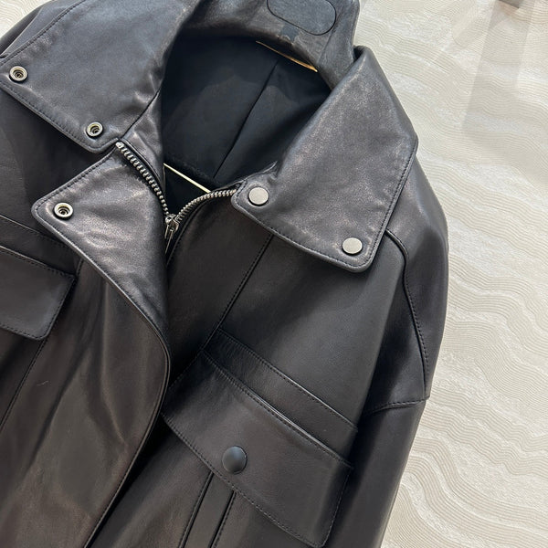 Giacca YSL Double Pocket Silhouette in pelle di agnello nera