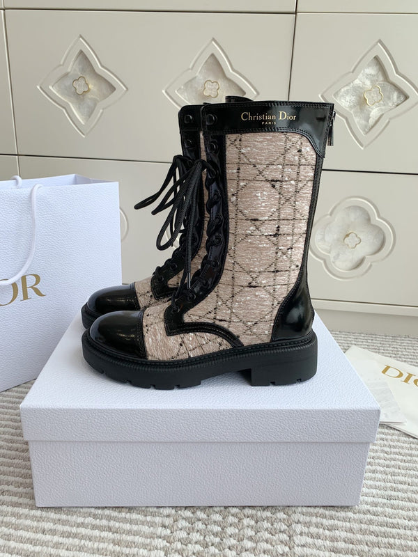 CD D-Unit Ankle Boot In Beige Mix Black Tweed Fabric And Glossy Cowhide 105088