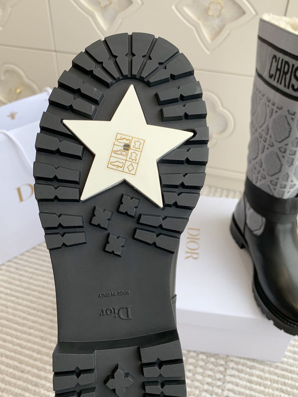 D-Major Boot In Grey Mix Black Denim Fabric With Fleece Lining 105070