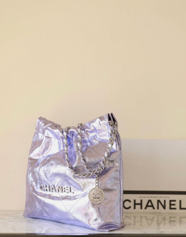 Borsa Hobo 25C 22 35cm in pelle di agnello metallizzata viola