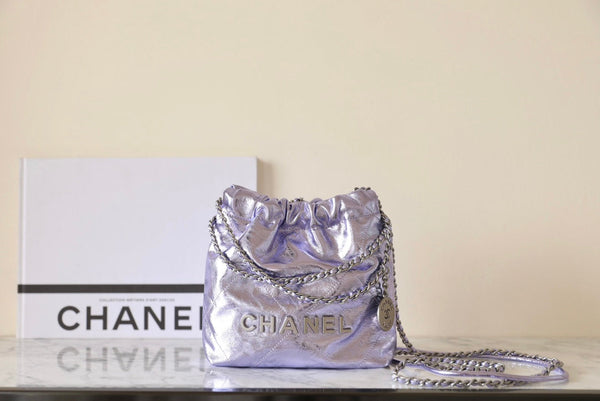 25C Hobo 22 Bag 19cm Violet Metalic Lambskin