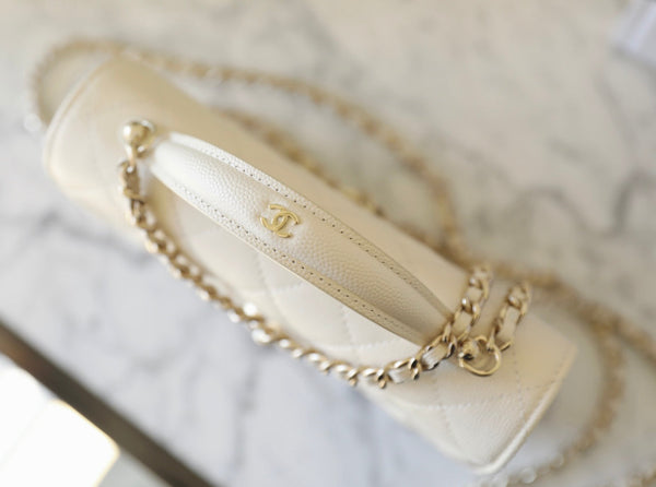 CC 25C Borsa a mano 18 cm in pelle di vitello martellata color crema