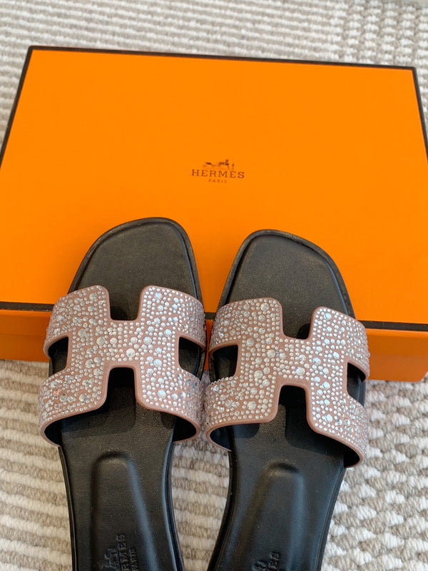 HM Oran Rhinestone Sandals Nude Suede Goatskin 291393