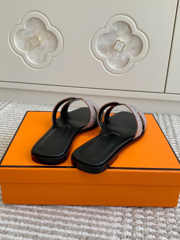 HM Oran Rhinestone Sandals Nude Suede Goatskin 291393