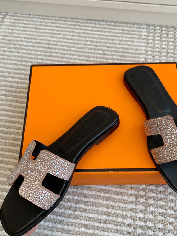 HM Oran Rhinestone Sandals Nude Suede Goatskin 291393