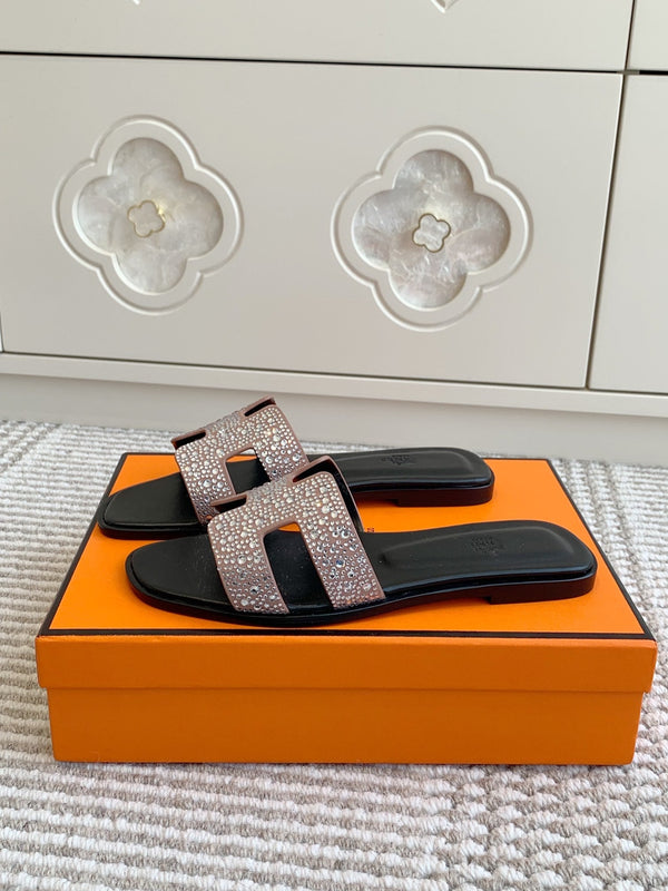 HM Oran Rhinestone Sandals Nude Suede Goatskin 291393