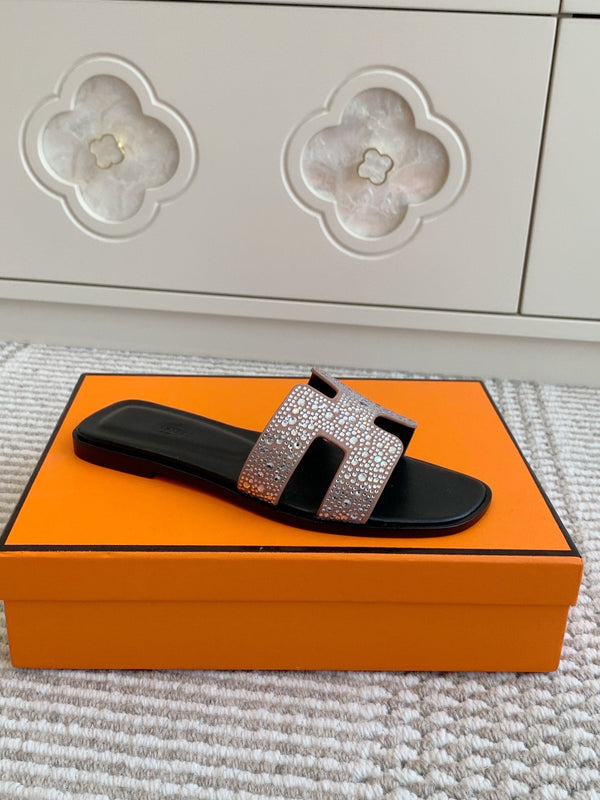 HM Oran Rhinestone Sandals Nude Suede Goatskin 291393