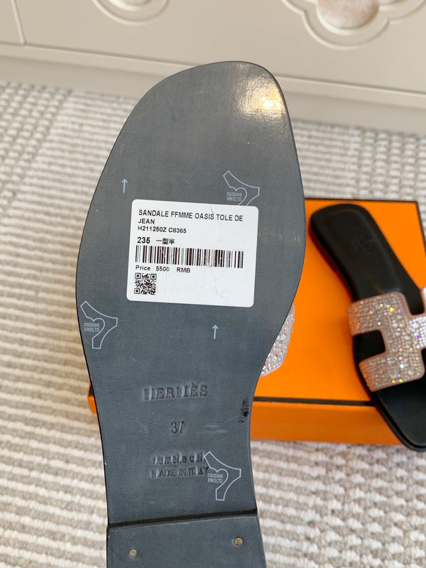 HM Oran Rhinestone Sandals Nude Suede Goatskin 291393