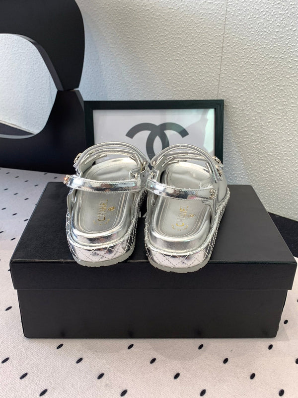 CC Sandals In Silver Lambskin 147001