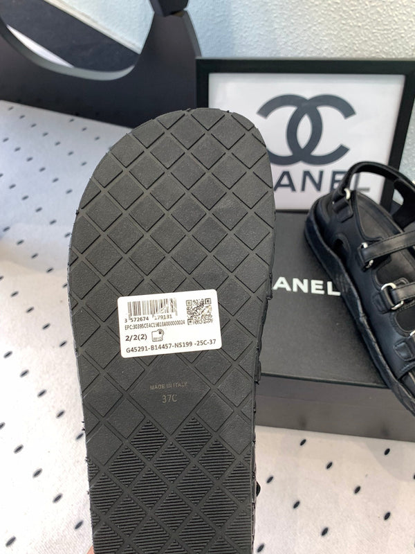 CC Sandals In Black Lambskin 147004