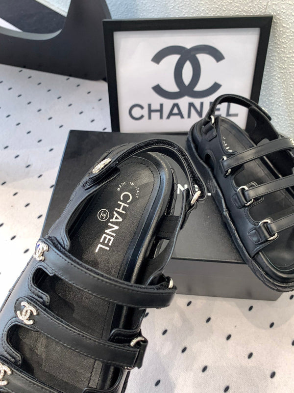 CC Sandals In Black Lambskin 147004