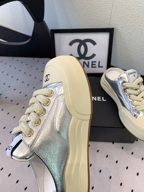 CC Mule Sneaker 50mm In Silver Cowhide 147071