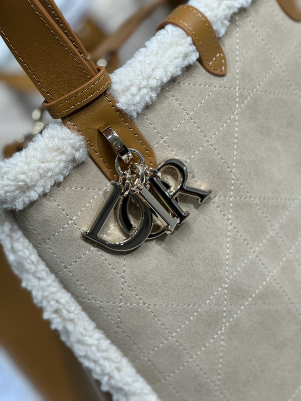 CD Toujours 28.5 Camel Brown Cowhide And Fur Gold Hardware