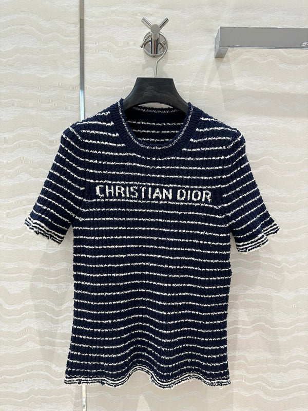 CD Striped knitted Top Navy Blue Cotton