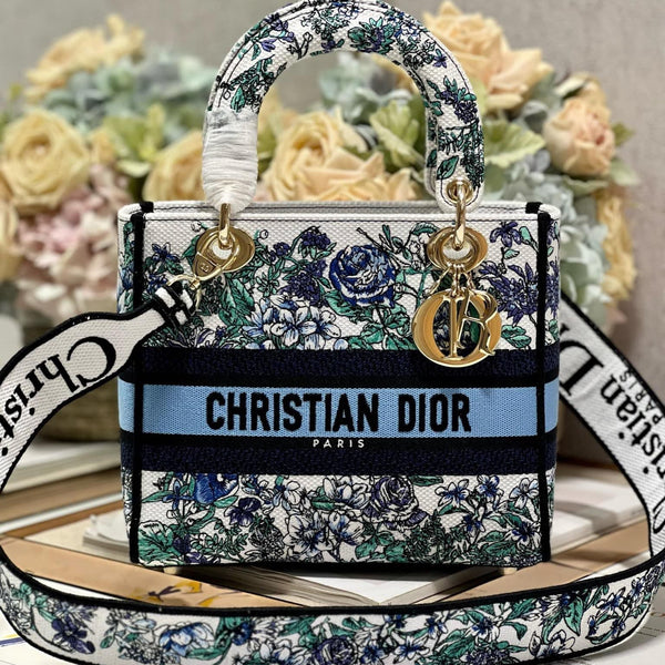 CD Butterfly Love Flower Blue 24 Lady Dior Bag Canvas 336667