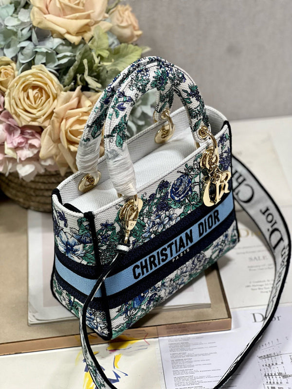 CD Butterfly Love Flower Blue 24 Lady Dior Bag Canvas 336667