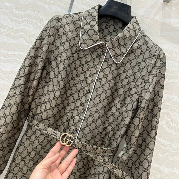 Gucci 25 Monogram Dress Gray Silk