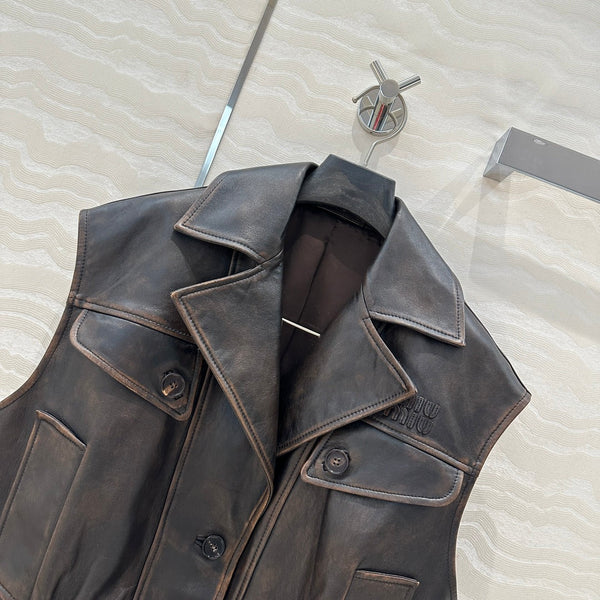 Miumiu 25 Jacket Vest Black Brown Lambskin